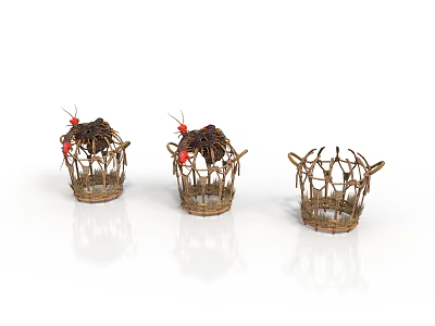 Set of Three Handmade Wicker Storage Baskets With Red Decorative Accents 3d model