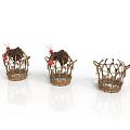 Set of Three Handmade Wicker Storage Baskets With Red Decorative Accents