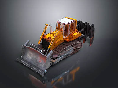 Yellow Tracked Utility Vehicle Bulldozer With Heavy Duty Blade And Operator Cabin 3d model