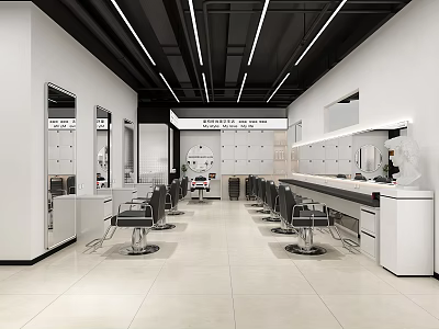 Modern Beauty Hair Salon Interior Design With Styling Chairs Mirrors And Bright Lighting 3d model