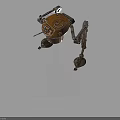 Robotic Character With Barrel Shaped Body And Four Mechanical Legs In Industrial Metallic Style