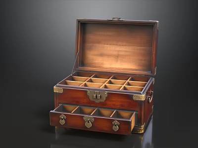 Vintage Wooden Jewelry Box With Open Top Multiple Compartments And Drawers 3d model