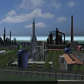 Industrial Plant With Refinery Facilities Storage Tanks Chimneys Pipeline Systems And Green Vegetation