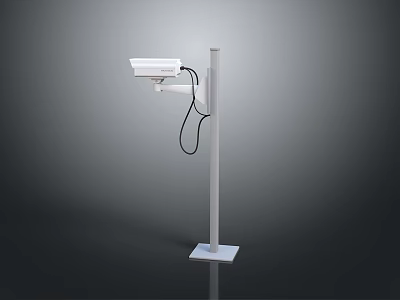 White Pole Mounted IP Security Camera With Base And Cable For Computer Surveillance 3d model