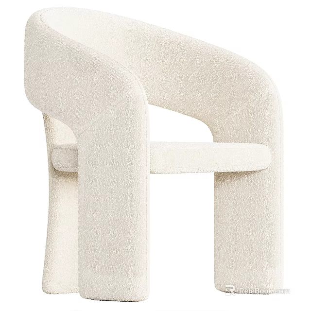 Cream White Modern Accent Chair With Plush Velvet Upholstery And Curved Armrest Design 3d model 