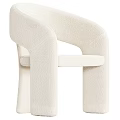 Cream White Modern Accent Chair With Plush Velvet Upholstery And Curved Armrest Design