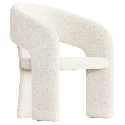 Cream White Modern Accent Chair With Plush Velvet Upholstery And Curved Armrest Design 3d model