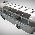 Retro Ambulatory Bus Featuring Medical Cross Symbol And Blue White Exterior Design