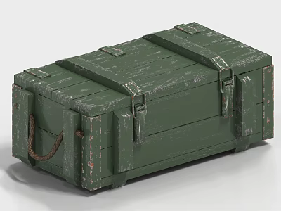 Green Vintage Weapon Storage Case With Worn Wooden Surface And Metal Latches Handle 3d model