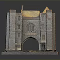 Detailed Historical Building Model With Stone Brick Archway Towers Windows And Chimney