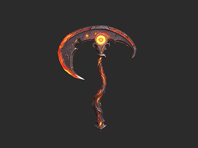 Flaming Scythe Weapon With Glowing Core And Fiery Curved Blades 3d model