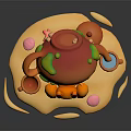 Orange Shelled Creature With Big Eyes Green Decorations Cups And Pink Accents On Liquid Base