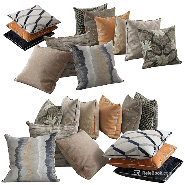 Colorful Decorative Throw Pillows With Various Patterns And Textured Fabrics For Home Decor 3d model 