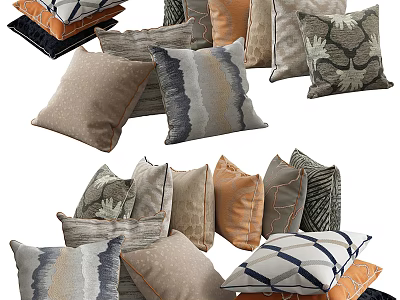 Colorful Decorative Throw Pillows With Various Patterns And Textured Fabrics For Home Decor 3d model