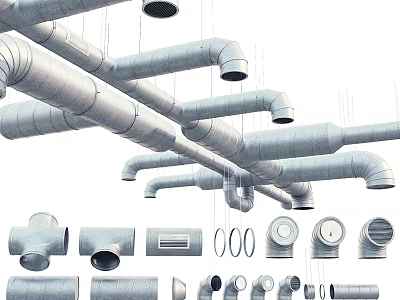 Industrial Metal Pipes And Various Components 3d model
