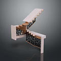 Modern Staircase Design Featuring White Steps Black Intricate Railings And Wooden Treads
