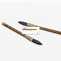 Two Traditional Chinese Calligraphy Brushes with Carved Golden Patterns on Elegant Bamboo Handles