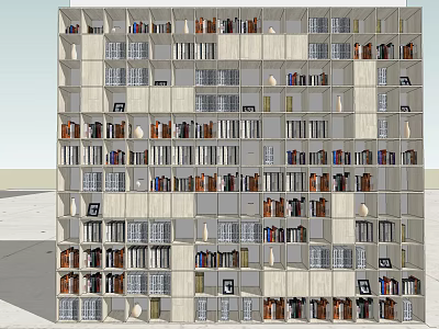 Modern Bookshelf with Multiple Open Compartments Filled with Books and Decorative Items 3d model