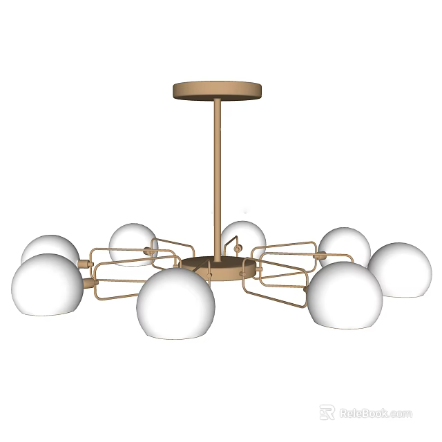 Modern Minimalist Chandelier With White Spherical Shades And Golden Metal Frame 3d model 