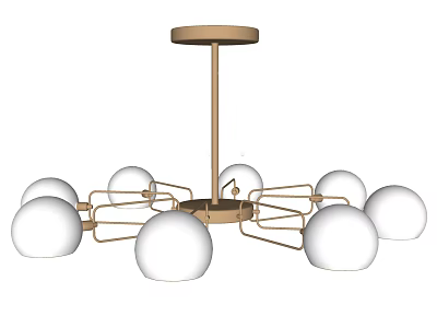 Modern Minimalist Chandelier With White Spherical Shades And Golden Metal Frame 3d model