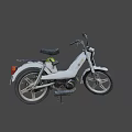 White Moped Motorcycle With Black Seat Yellow Reflector And Black Wheels Design