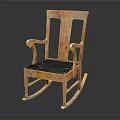 Vintage Wooden Rocking Chair With Curved Armrests And Black Comfortable Seat