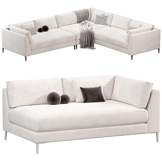 Multi-person sofa with armrest combination sofa 3d model