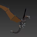 Mythical Flying Dragon With Mechanical Body And Brown Extended Wings 3d model