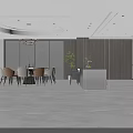 Elegant Modern Restaurant Interior With Dining Table Chairs Pendant Lights Wooden Accents And Green Plants