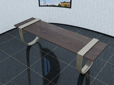 Modern Public Bench With Wooden Top And Metal Frame For Public Spaces 3d model