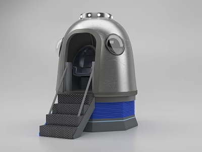 Futuristic Silver Dome Structure With Metallic Hatch Staircase And Blue Base 3d model