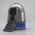 Futuristic Silver Dome Structure With Metallic Hatch Staircase And Blue Base 3d model