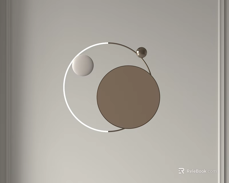 Modern Minimalist Hanging Decoration With Circular Shapes White Brown Discs And Metal Ring 3d model 