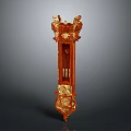 Ornate Tall Bookcase With Carved Wooden Design And Gold Decorative Accents