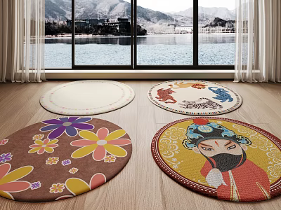 Colorful Round Rugs with Floral Animal and Traditional Figure Patterns for Home Decor 3d model