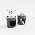 Modern Dark Bedside Tables With Marble Top Vase Flowers Books And Open Compartment