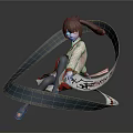 Anime Female Character With Pink Top Dark Pants And Blue Ribbon With White Patterns