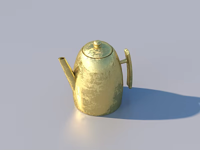 Golden Metallic Kettle A Practical Daily Household Item With Shiny Textured Surface And Handle 3d model