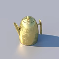 Golden Metallic Kettle A Practical Daily Household Item With Shiny Textured Surface And Handle