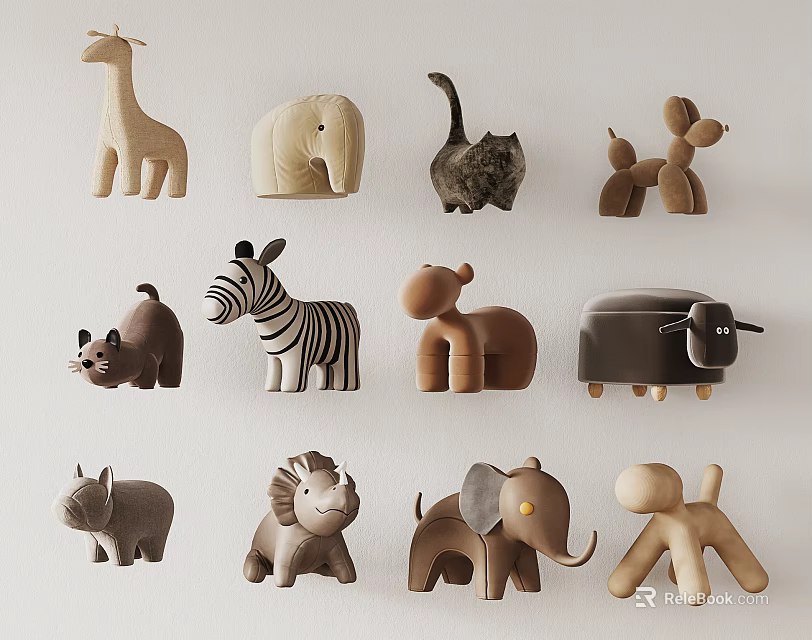 Cute Animal Shaped Sofa Stool And Decorative Plush Toys For Kids Room Decor 3d model 