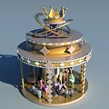 Multi Tiered Crown Top Carousel Amusement Ride with Colorful Animal Shaped Seats for Children