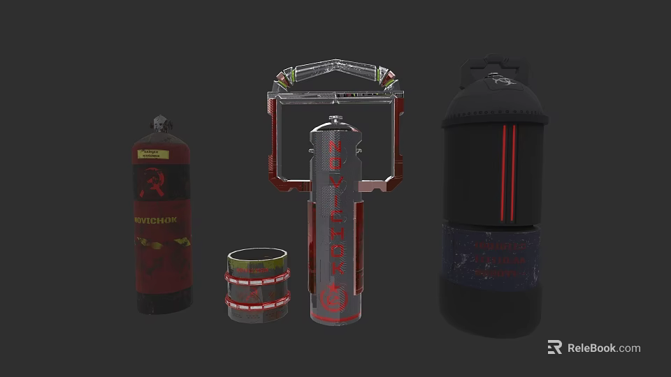 Modern Silver Weapon Featuring Red Accents Ammunition Bottle Cylinder And Metal Barrel 3d model 