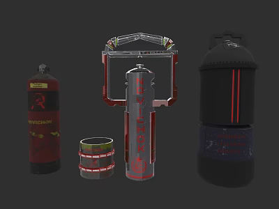 Modern Silver Weapon Featuring Red Accents Ammunition Bottle Cylinder And Metal Barrel 3d model