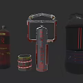 Modern Silver Weapon Featuring Red Accents Ammunition Bottle Cylinder And Metal Barrel