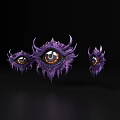 Three Purple Fantasy Style Eyes With Spiked Decorations Central Larger And Two Smaller
