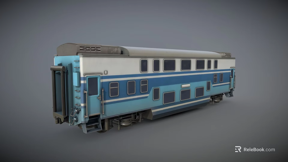 Blue And White Train Carriage With Multiple Windows And Classic Body Design 3d model 
