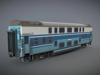 Blue And White Train Carriage With Multiple Windows And Classic Body Design 3d model