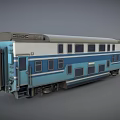 Blue And White Train Carriage With Multiple Windows And Classic Body Design