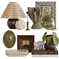 Stylish Decorative Ornament Set With Lampshade Vase Picture Frame Clock Plant And Books