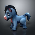 Cartoon Blue Pony 3D Model With Black Mane Tail And Pink Nose 3d model